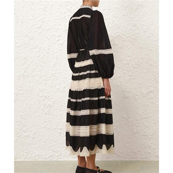 Zimmermann Rhiannon Lace Billow Kjole, Black/Cream